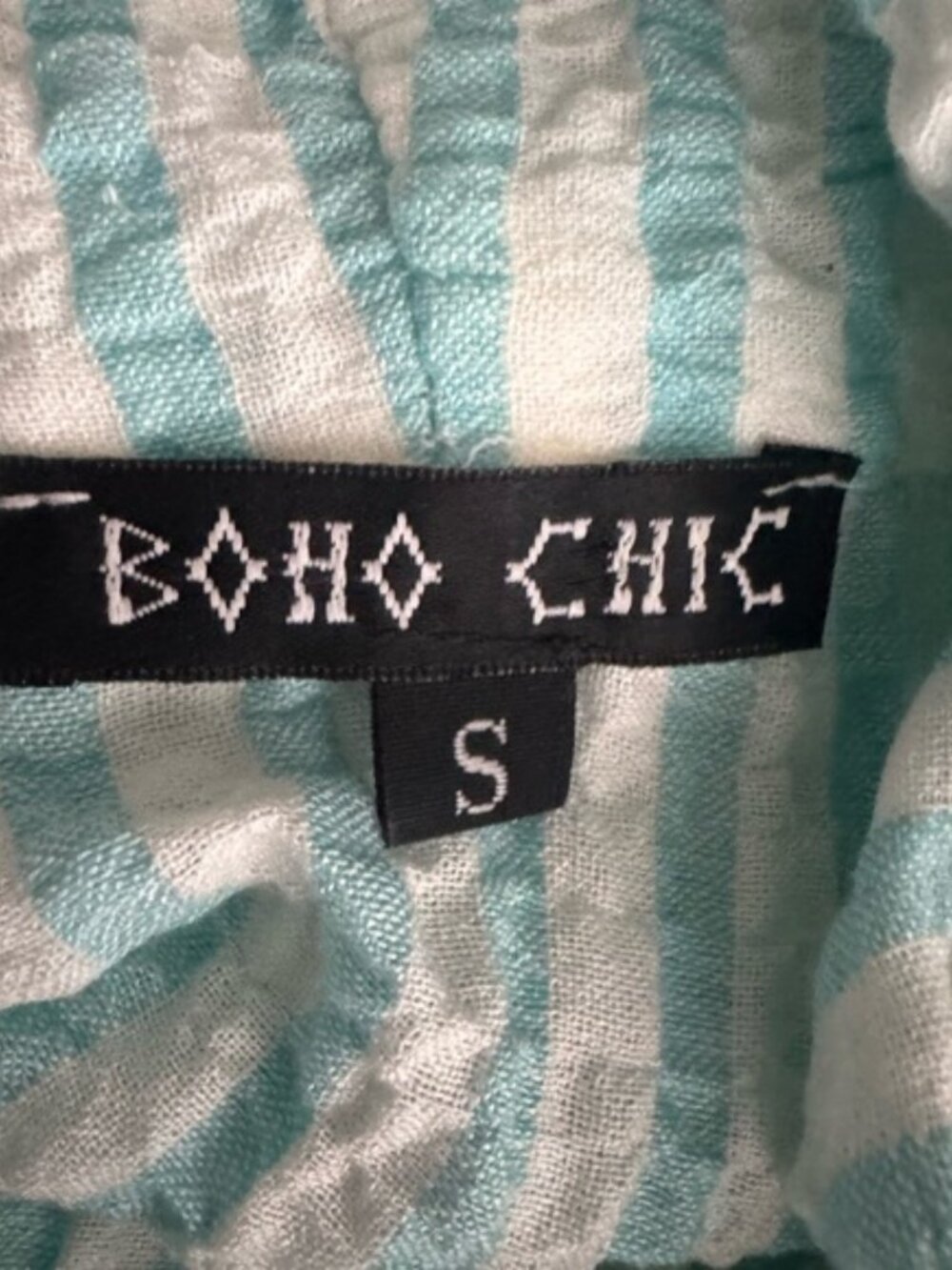 BOHO CHIC Aqua Stripe Cotton Oversized Turtleneck Tunic Top S - Picture 9 of 10